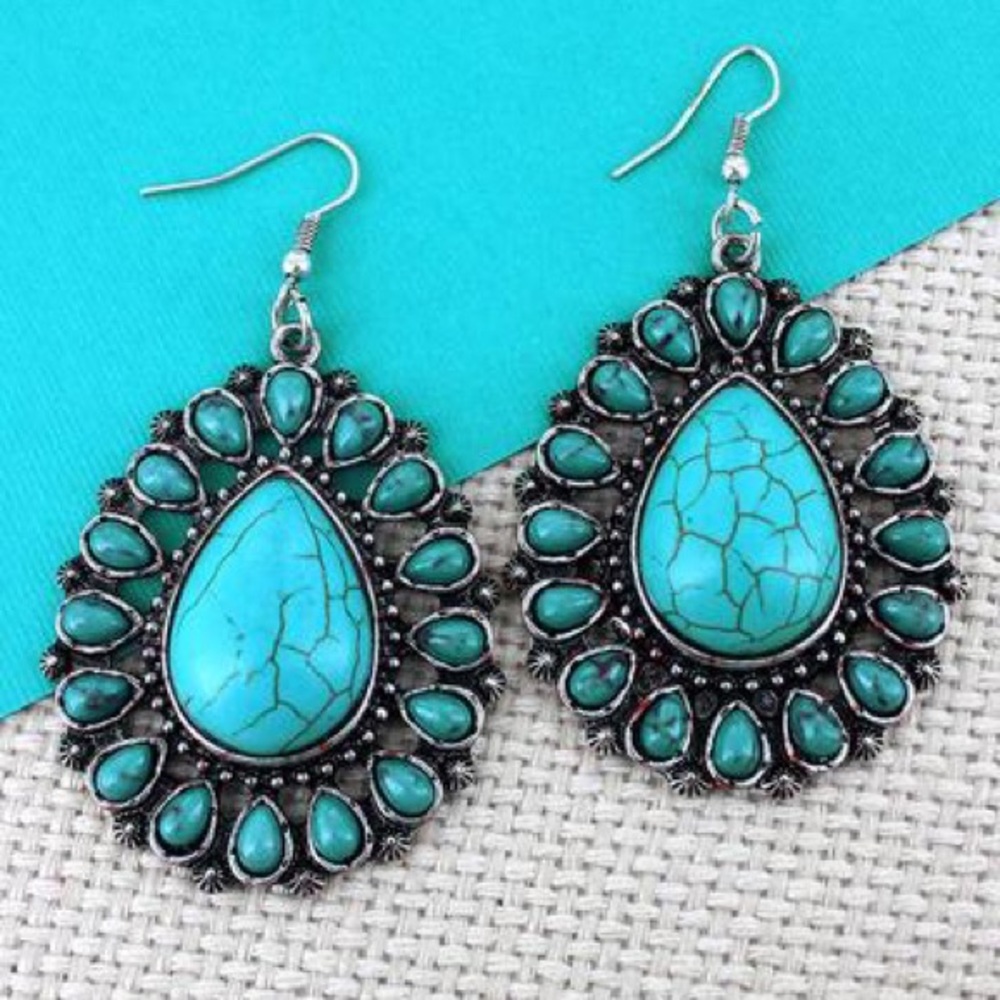 Turquoise Beaded Teardrop Earrings